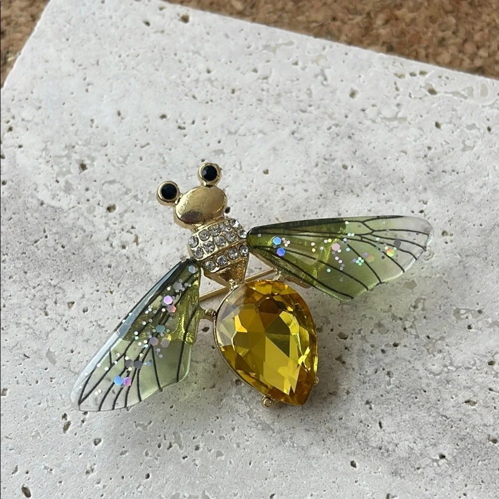 Sparkling Yellow and Green Insect Brooch
